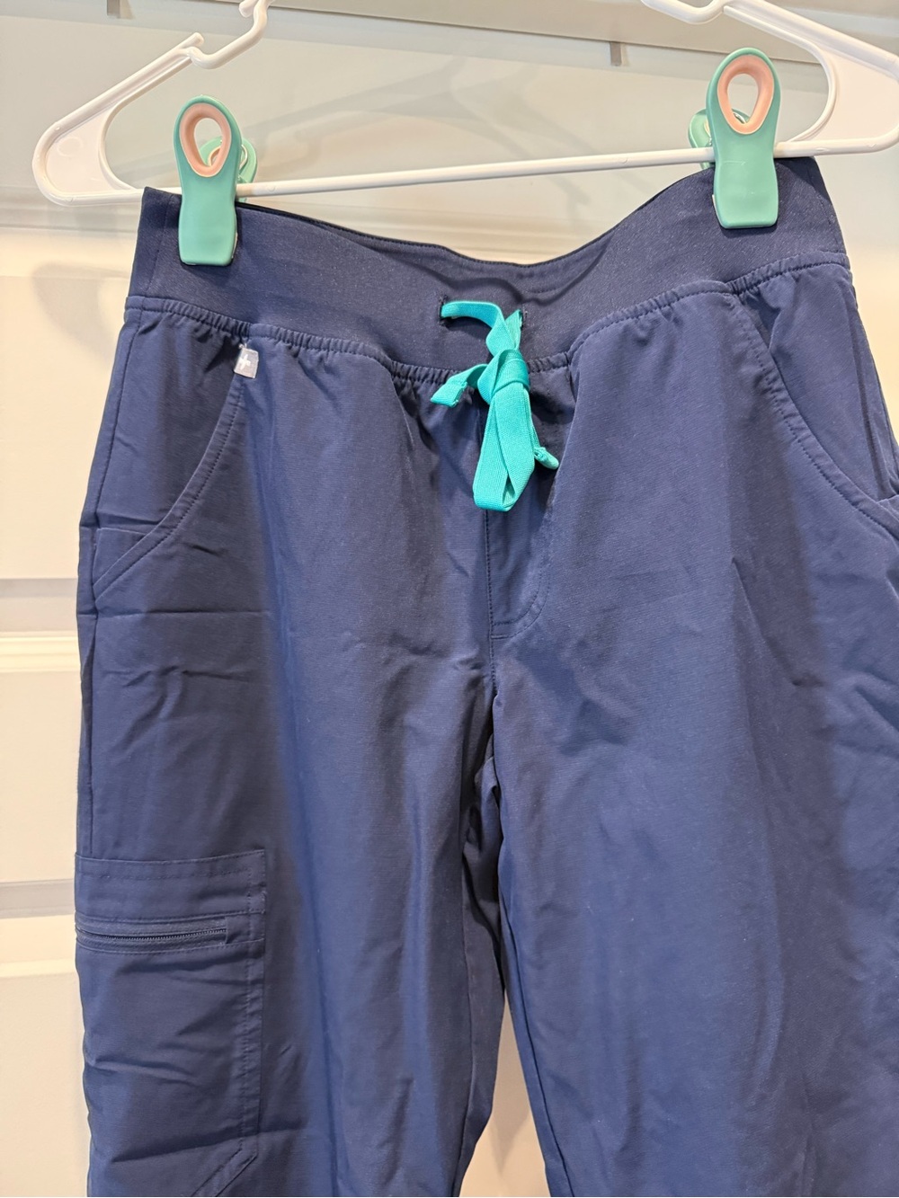 Figs Navy Joggers with Teal Drawcord - Picture 2 of 6